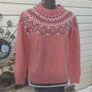 SUNICE👵COTTAGECORE Stormpack DUSTY ROSE&White Knit Sweater COTTON BLEND Sz M